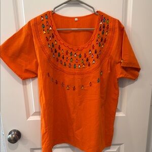 Orange Embroidered Women's Top size L